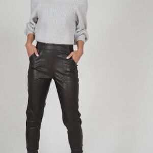 SPANX Black Faux Leather Joggers